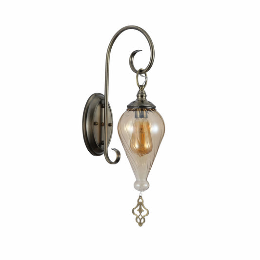 Amber Glass Antique Bronze Metal Body Moroccan Style Wall Light E27 Fitting