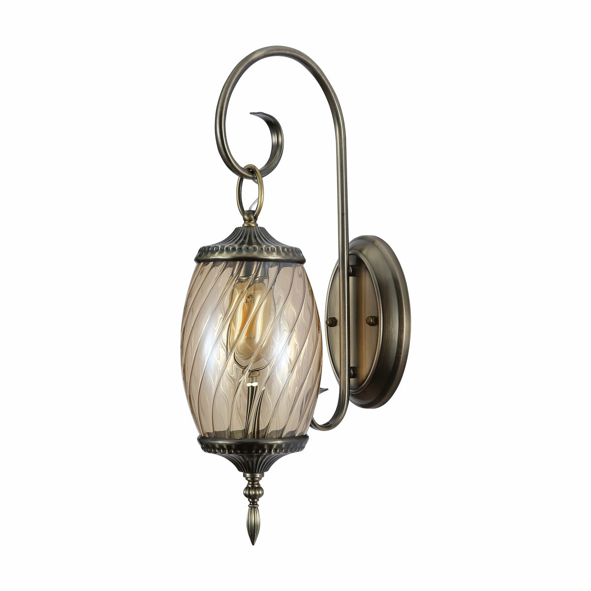 Amber Glass Antique Bronze Metal Body Moroccan Style Wall Lamp