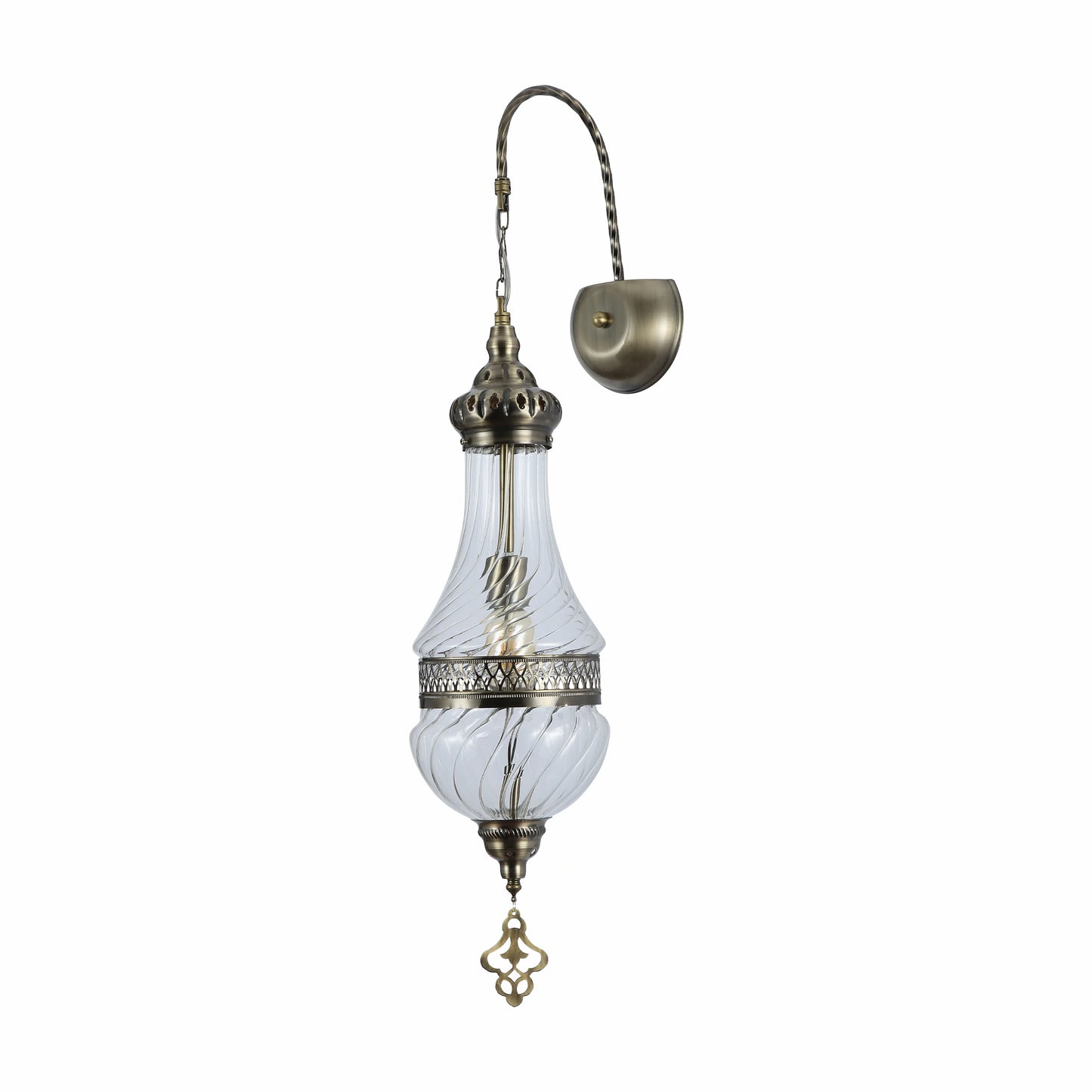 Clear Glass Antique Bronze Metal Body Moroccan Style Wall Light E27 Fitting