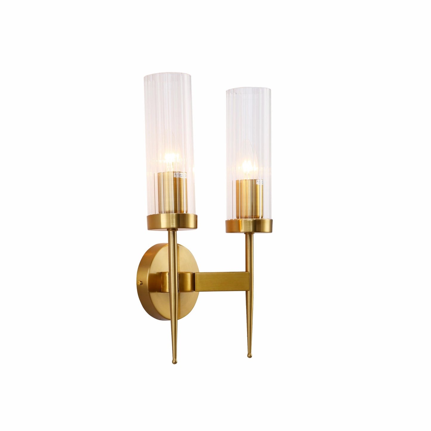 Gold Aluminium Bronze or Black Clear Reeded Cylinder Glass Joseph Fonteyn Fluted Torch Wall Sconce Light
