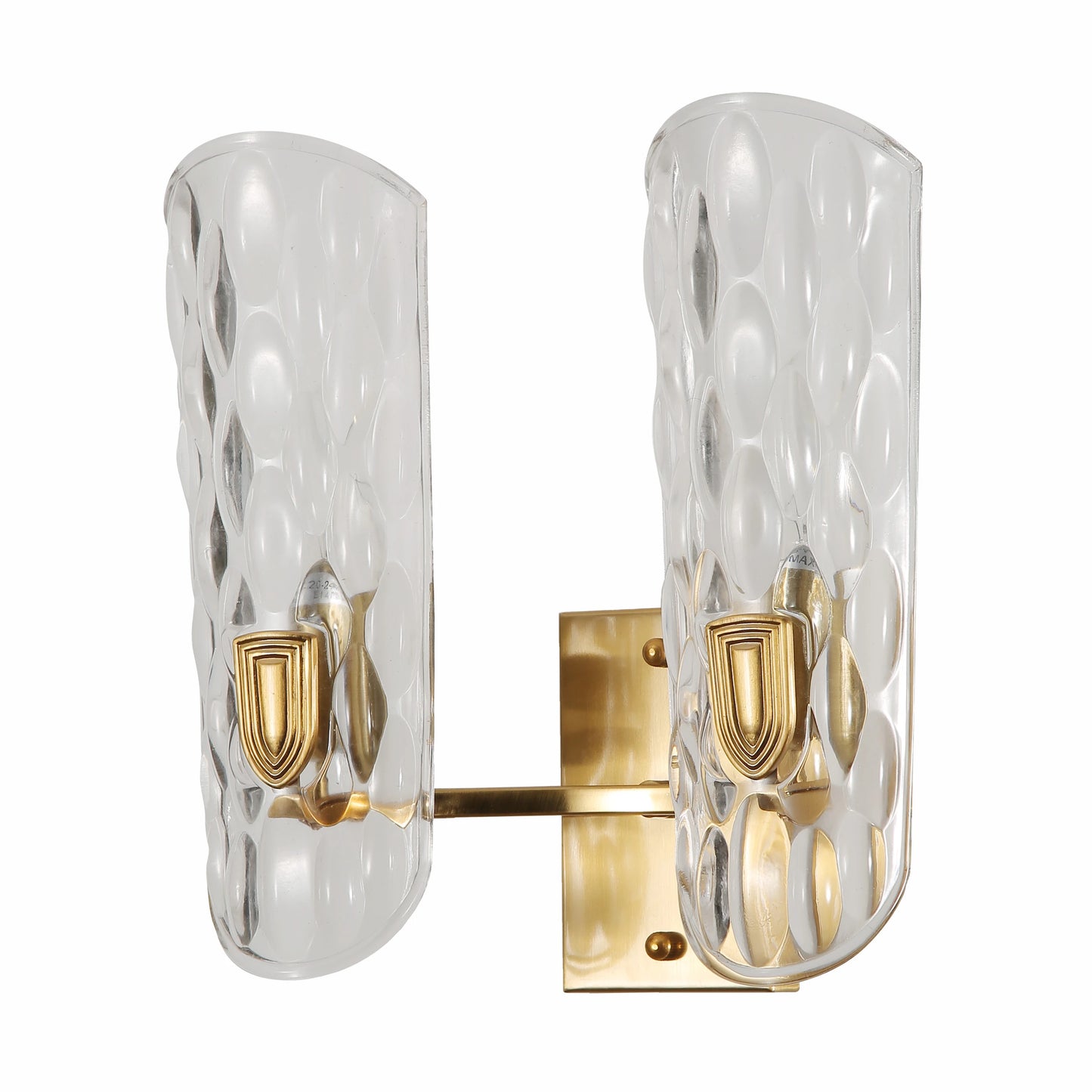 Brushed Brass Metal Clear Textured Glass Wall Light E14 Fitting