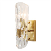 Brushed Brass Metal Clear Textured Glass Wall Light E14 Fitting