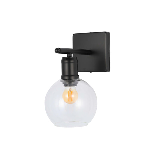 Modern Black & Clear Glass Globe Wall Light, 1-Light E27