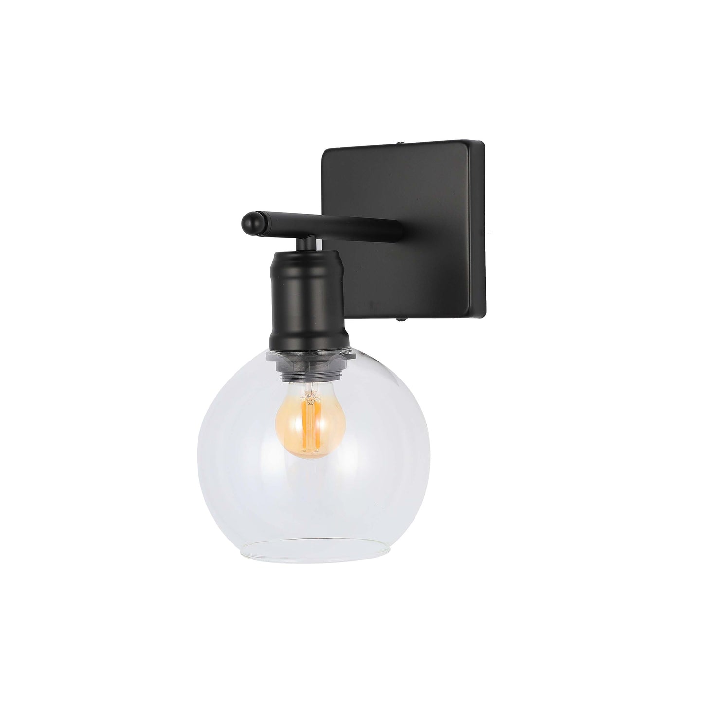 Modern Black & Clear Glass Globe Wall Light, 1-Light E27