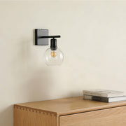 Modern Black & Clear Glass Globe Wall Light, 1-Light E27