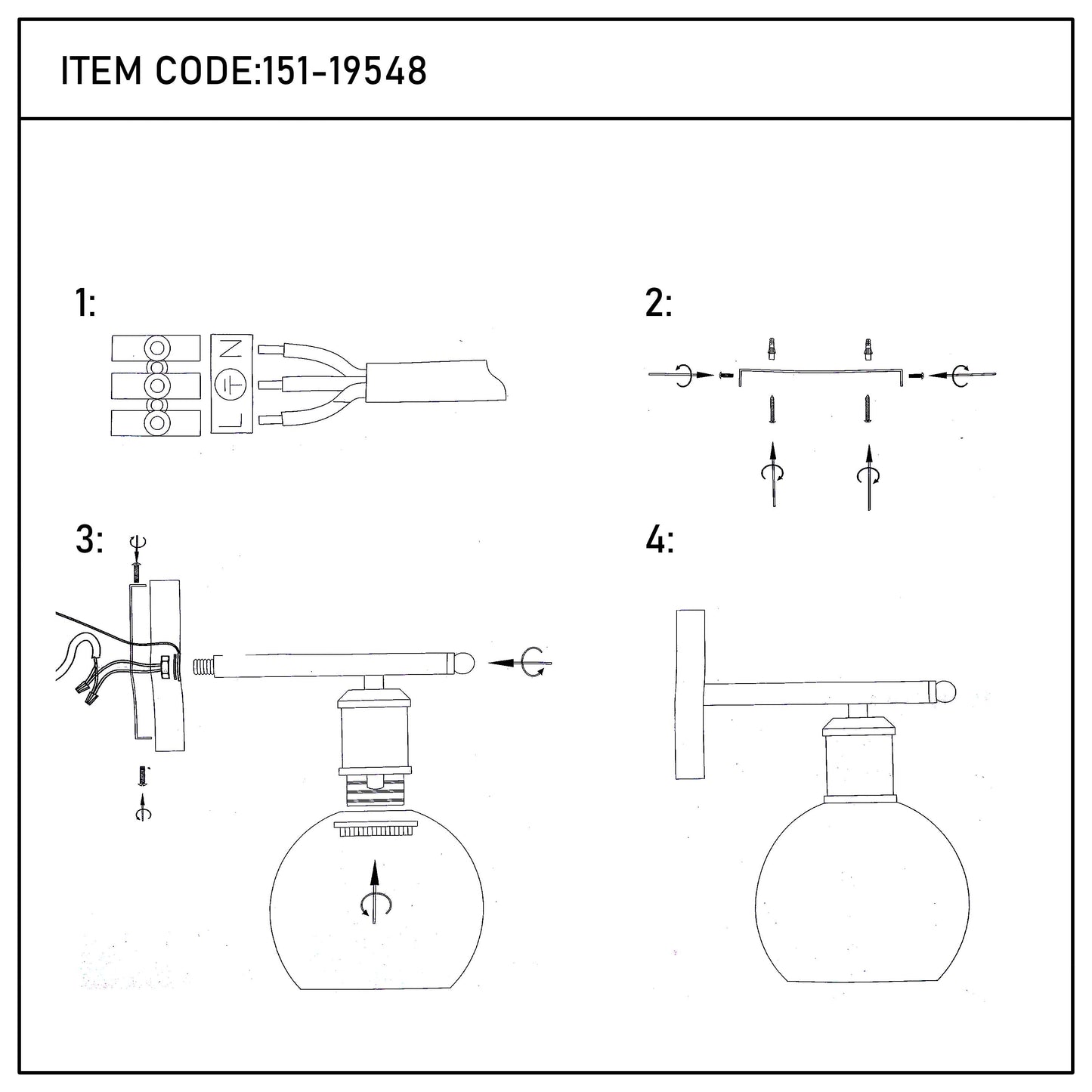 Modern Black & Clear Glass Globe Wall Light, 1-Light E27