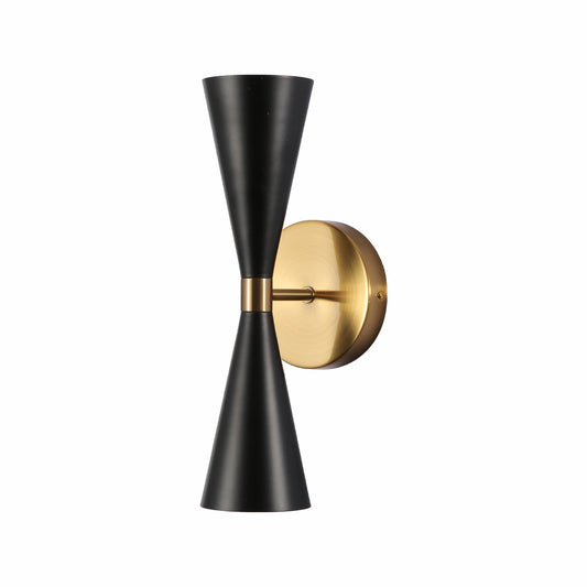 Gold Aluminium Metal Body Black Cone Wall Light 2xE27 Fitting