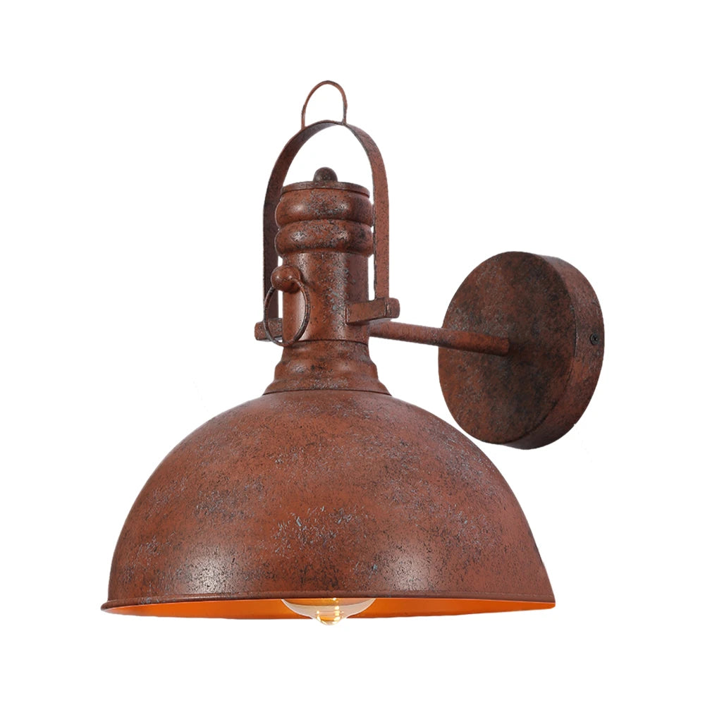 Old Brown Metal Dome Wall Light E27 Fitting