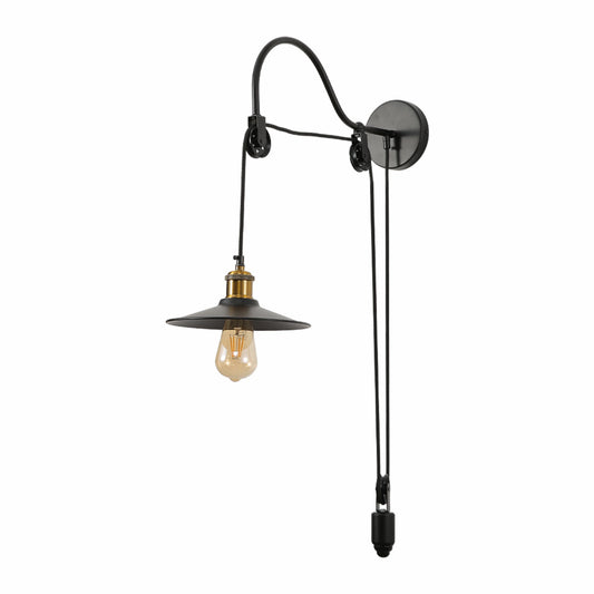 Black Metal Funnel Pulley Wall Light E27 Fitting