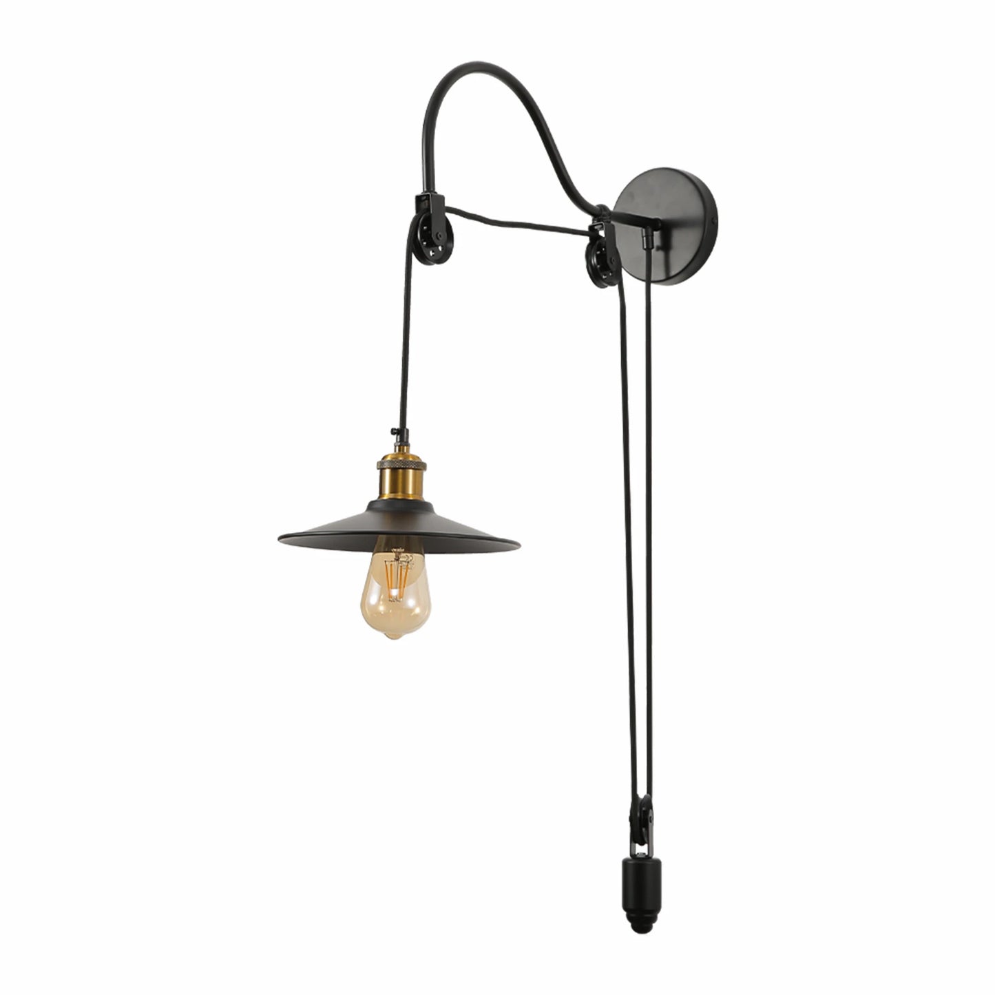 Black Metal Funnel Pulley Wall Light E27 Fitting