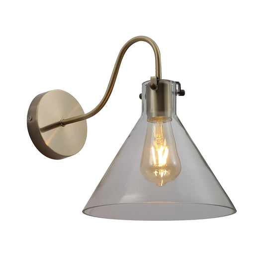 Antique Brass Metal Clear Glass Funnel Wall Light E27 Fitting