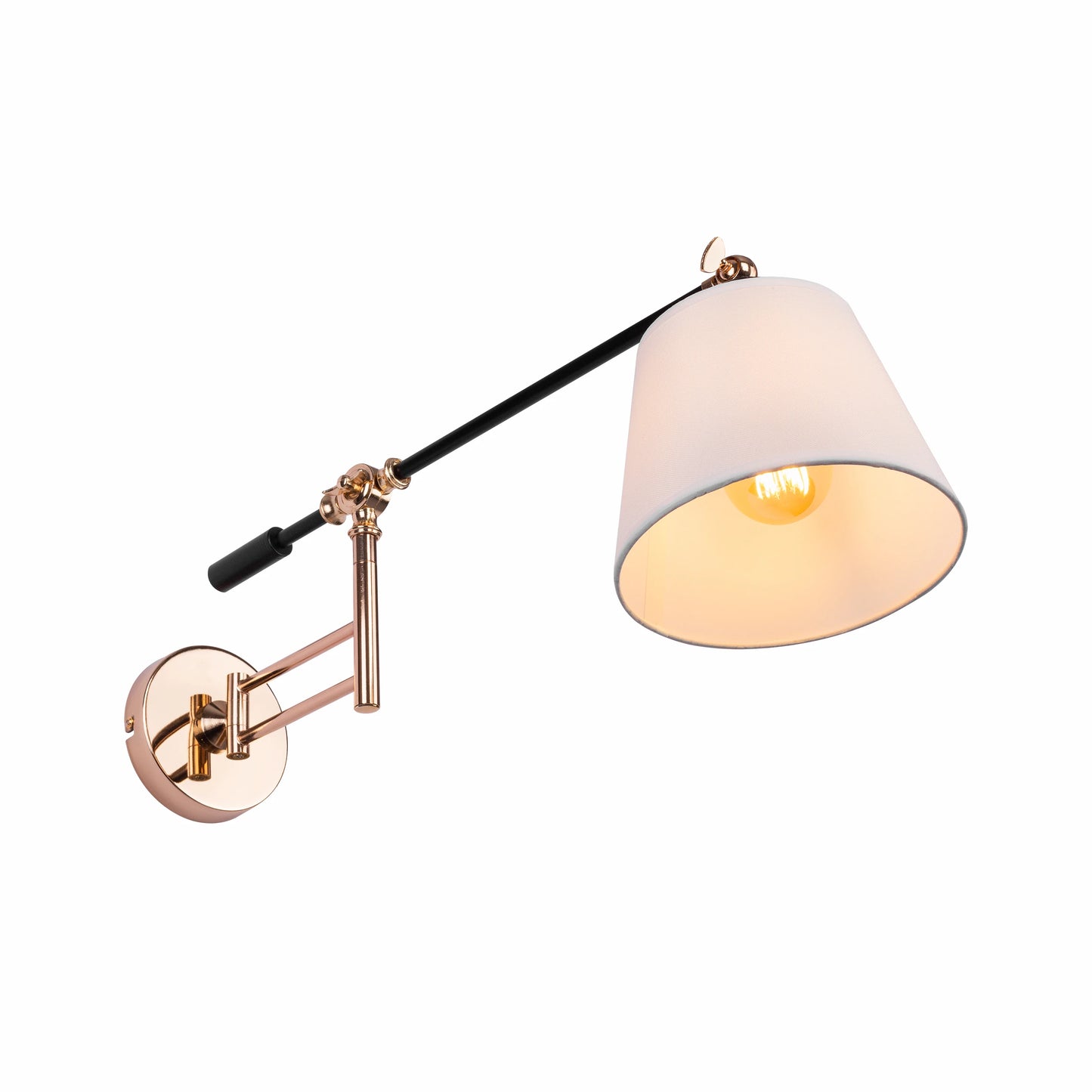 Golden Black Metal Swing Arm Hinged White Frustum Wall Light E27 Fitting