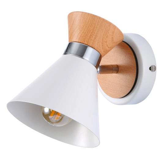 White Metal Wood Funnel Shade White Body Semi Flush Ceiling and Wall Light E14