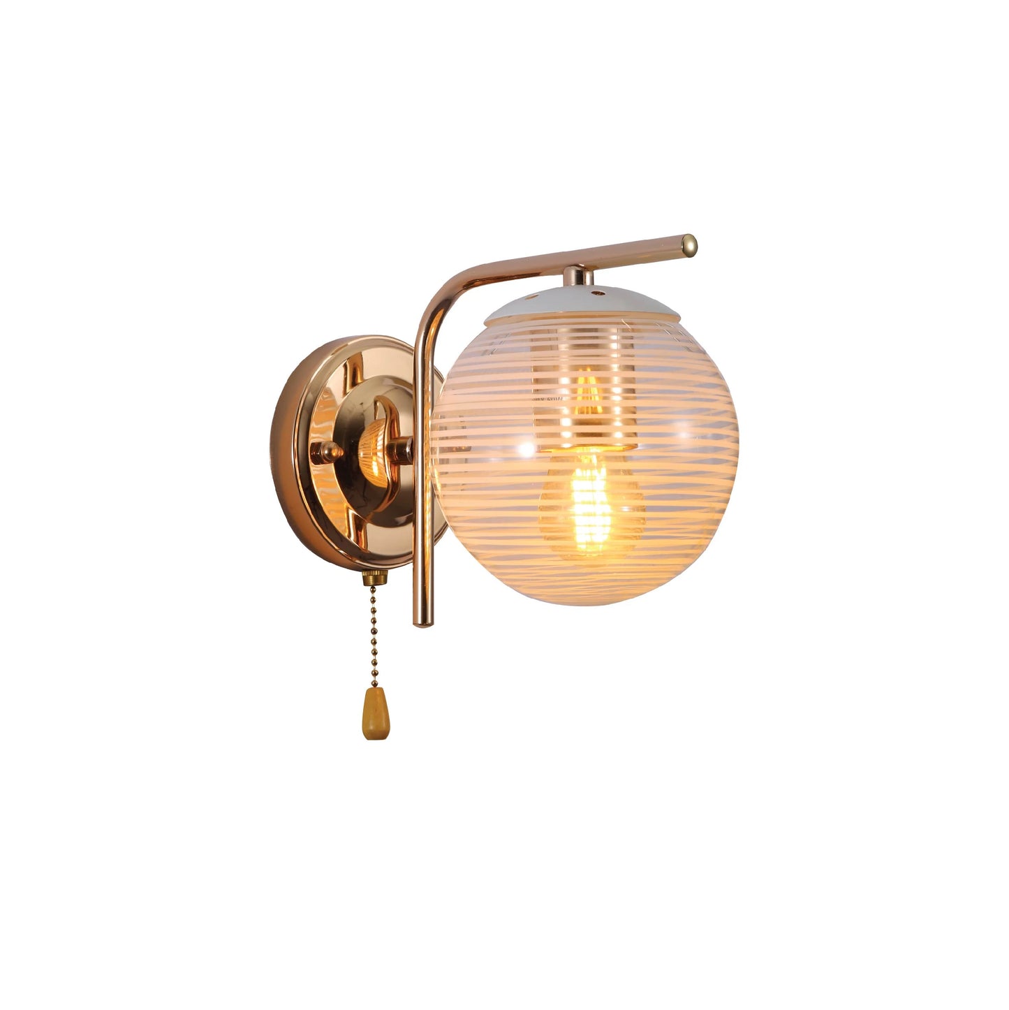 Clear Textured Globe Gold Wall Light E27 Pull Down Switch