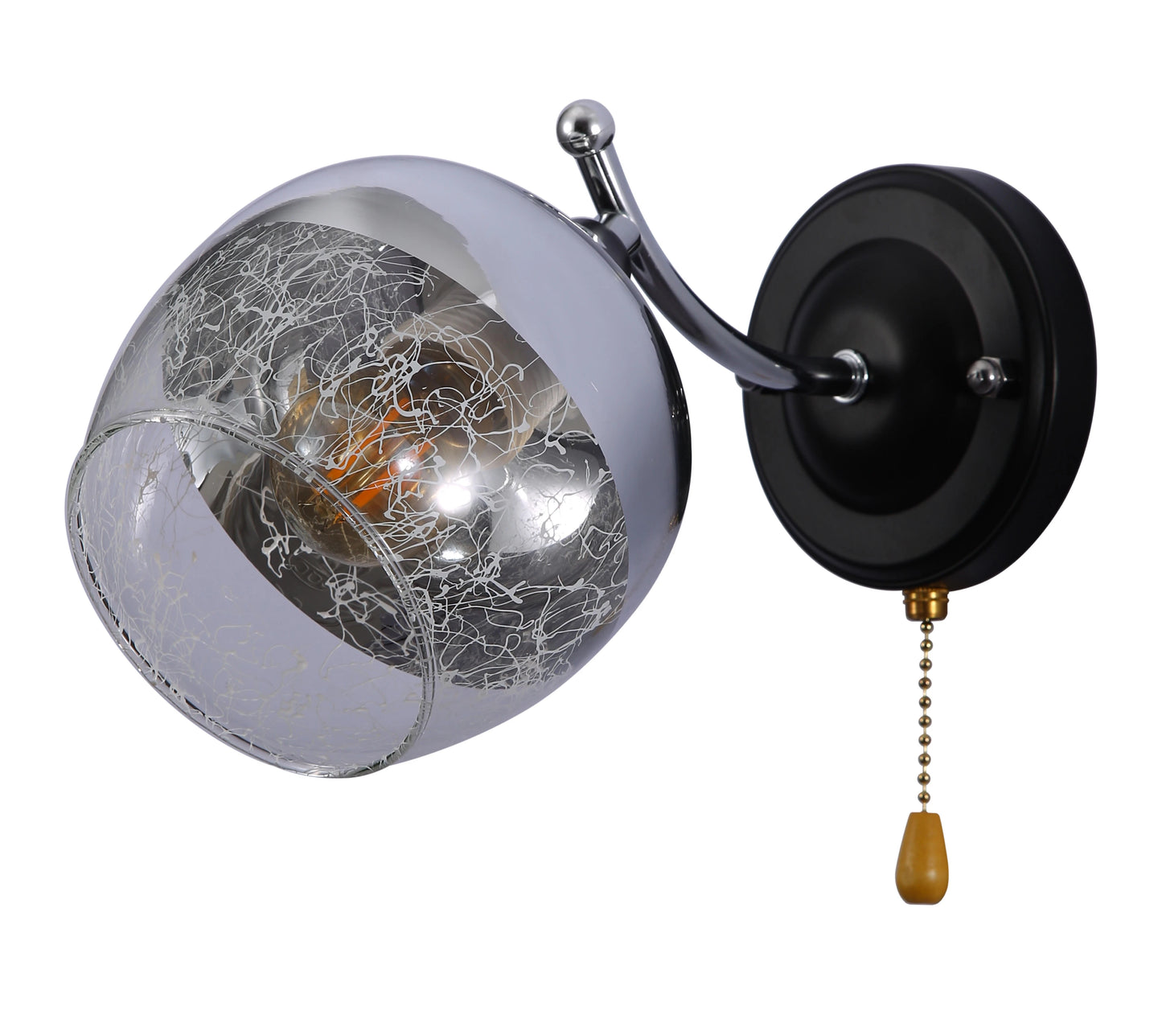 Black-Chrome | White Metal Partial Mirror Cone Glass Wall Light E27 Pull Down Switch