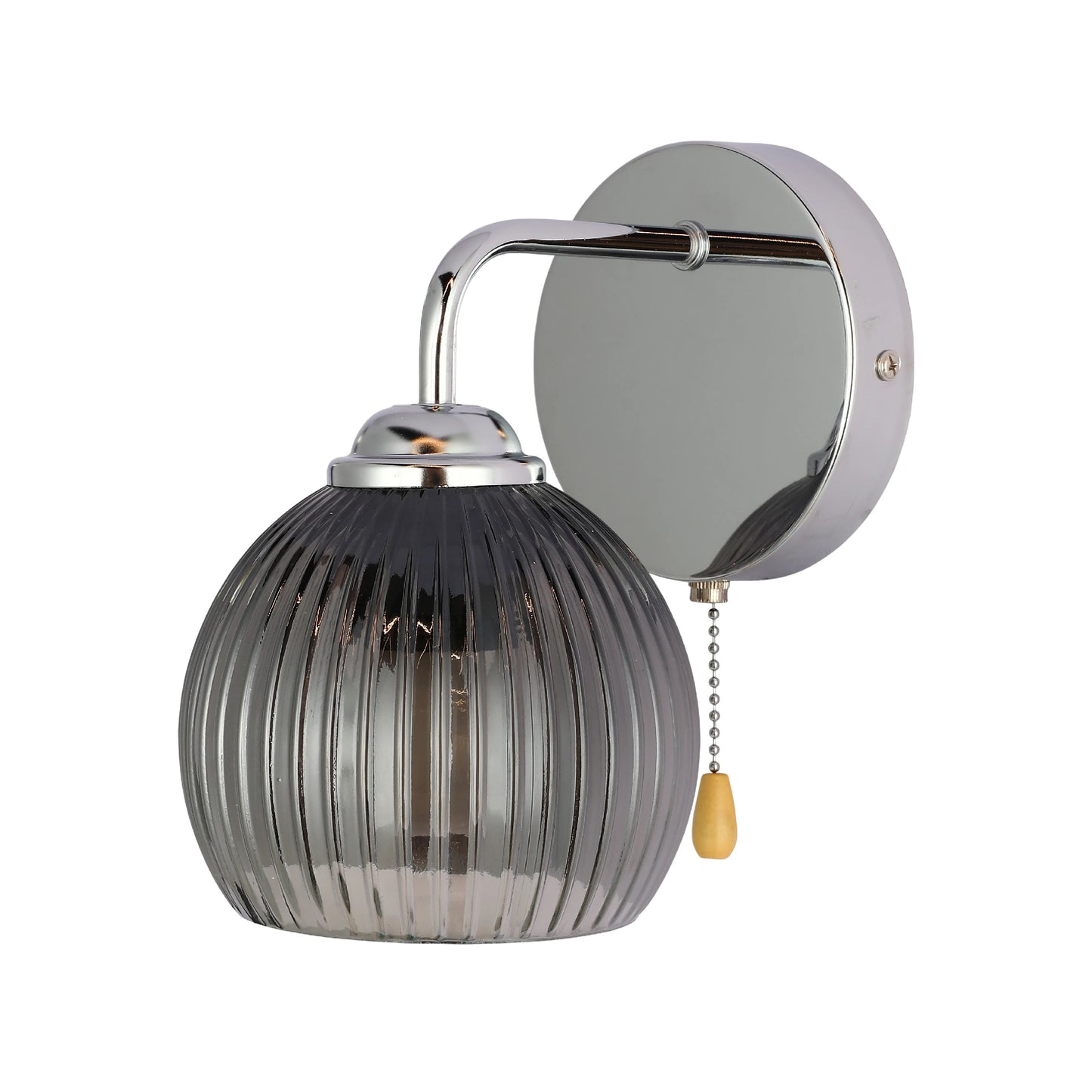 Reeded Glass Wall Light with Pull Down Switch E27 Fitting