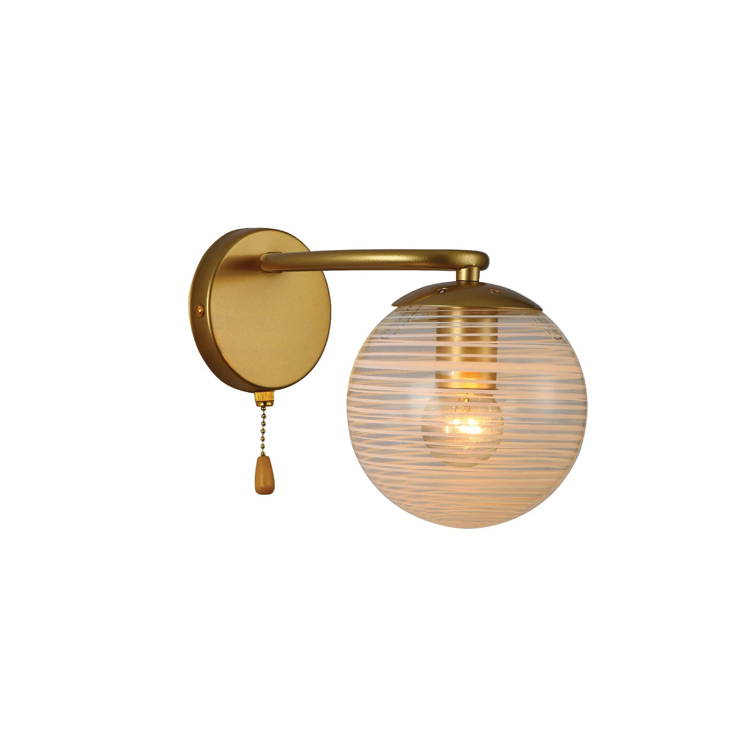Clear Globe Glass Gold Metal Ellipse Vintage Retro Wall Light with Pull Down Switch E27 Fitting