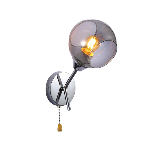 Smoky Barrel Glass Chrome Metal Body Sputnik Modern Wall Light with Pull Down Switch E27 Fitting