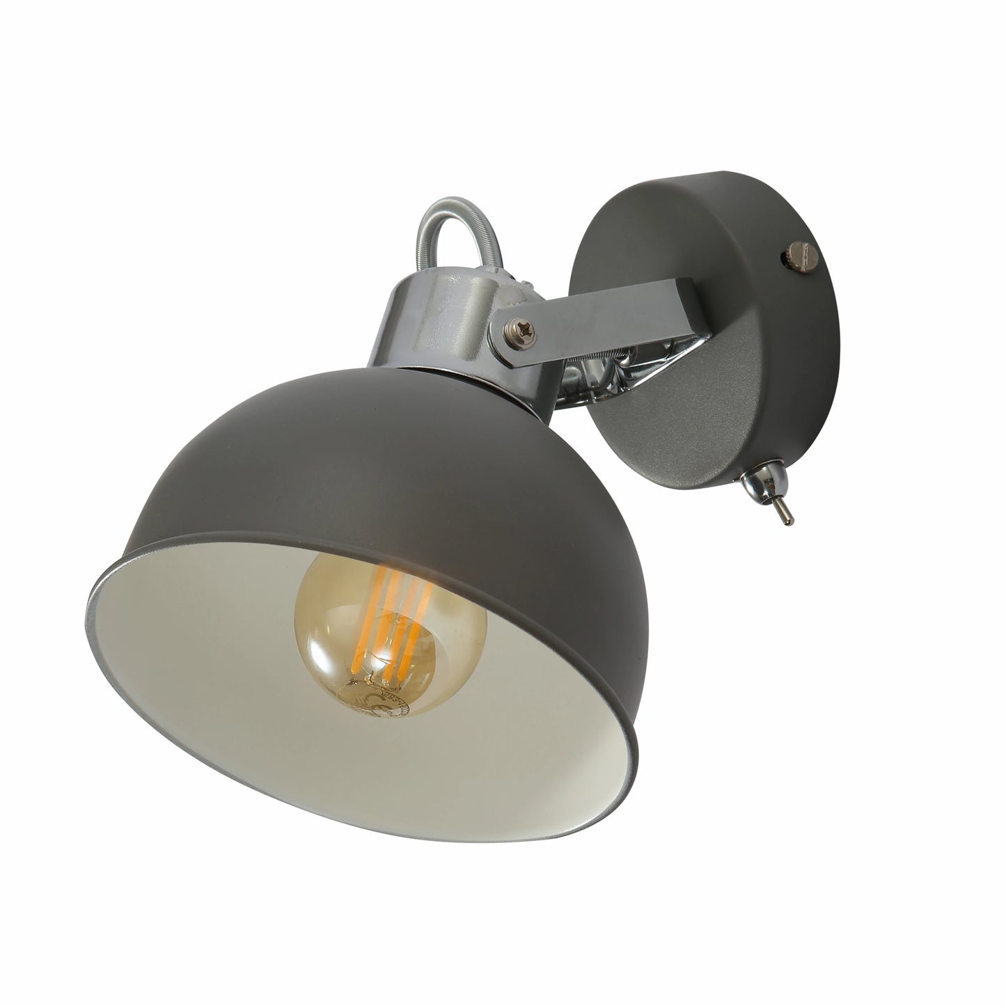 Grey Dome Shade Grey metal Body Ceiling and Wall Light E14