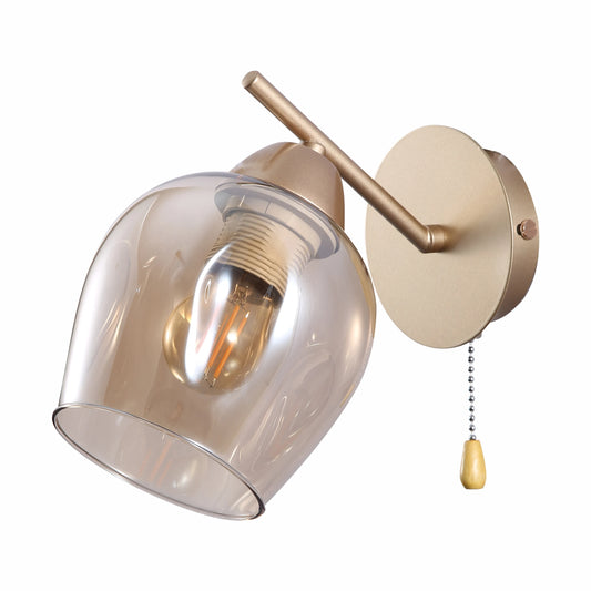 Amber Glass Metallic Gold Branch Twig Modern Wall Light E27 Fitting and Pull Down Switch