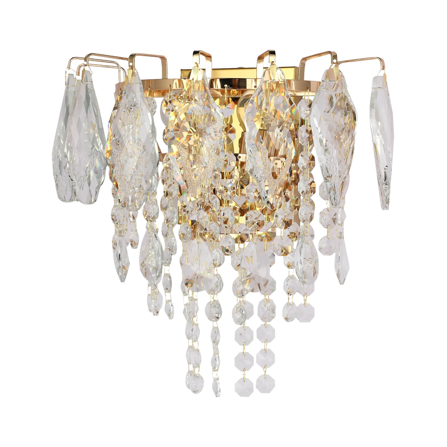 Gold Wall Light Crystal Glass and Rectangular Glass