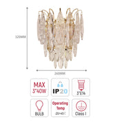 Elegant Gold Crystal Wall Sconce, 3-Light E14 Dimmable