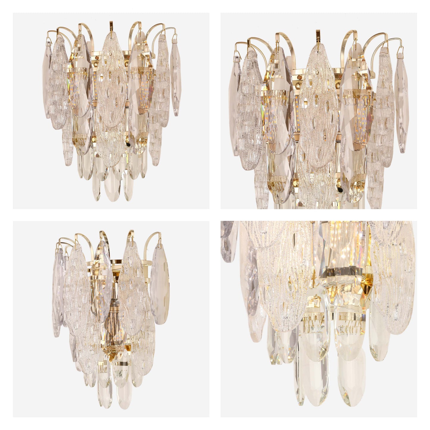 Elegant Gold Crystal Wall Sconce, 3-Light E14 Dimmable
