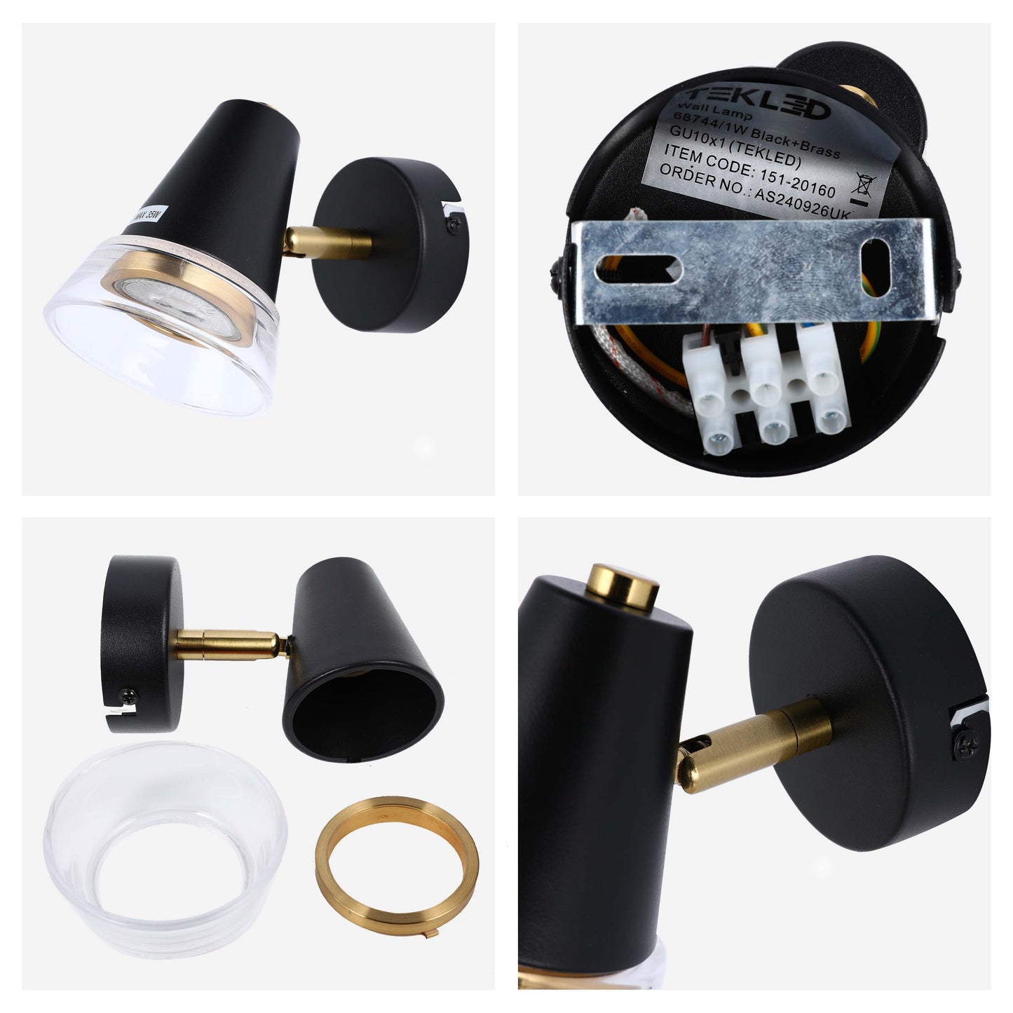 Modern Black & Brass Wall Sconce, 1-Light GU10 Dimmable