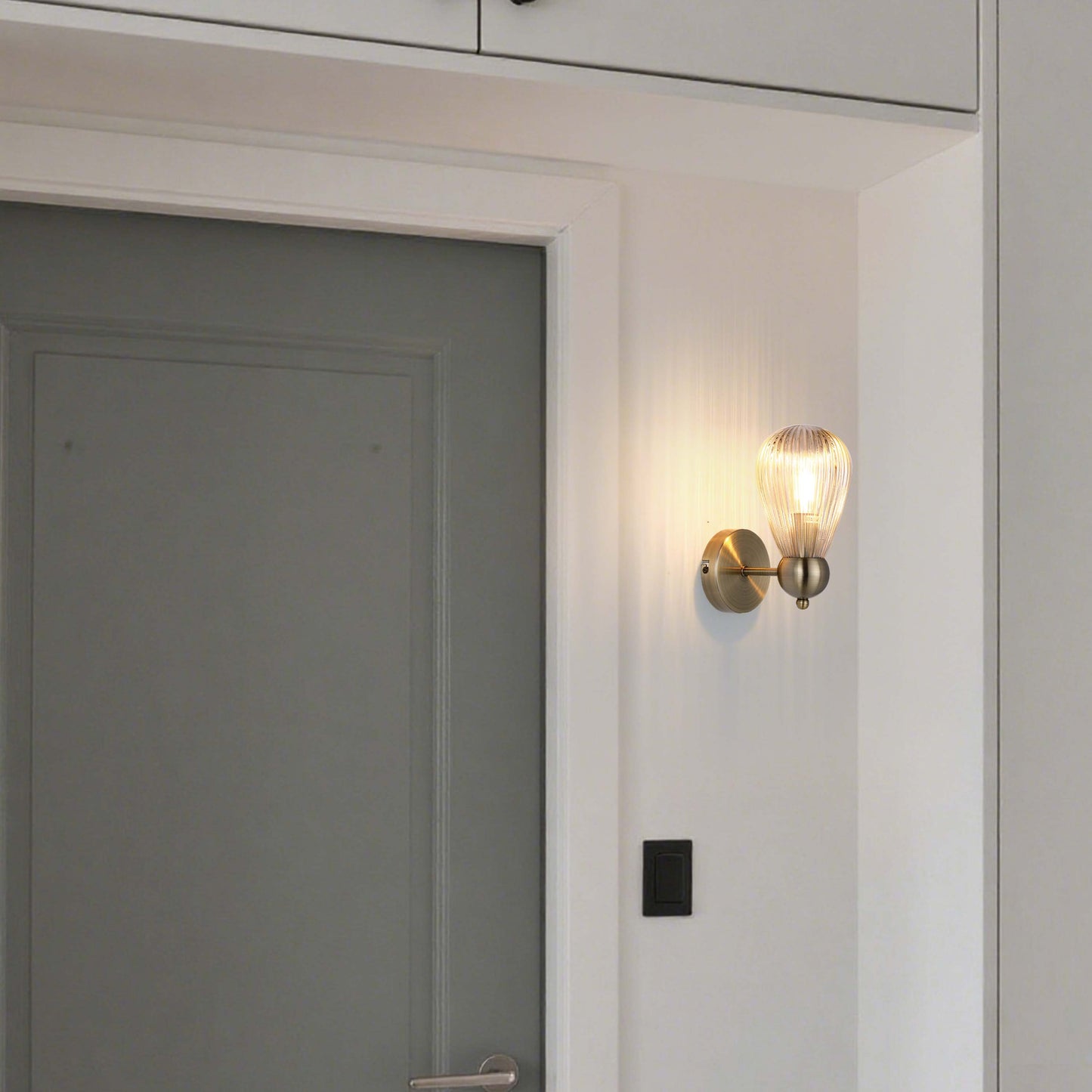 Vintage Antique Brass Wall Sconce with Clear Glass Shade, E14 Dimmable