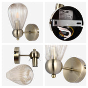 Vintage Antique Brass Wall Sconce with Clear Glass Shade, E14 Dimmable