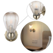 Vintage Antique Brass Wall Sconce with Clear Glass Shade, E14 Dimmable