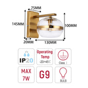 Luxury Brass & Clear Glass Globe Wall Sconce, G9 Dimmable