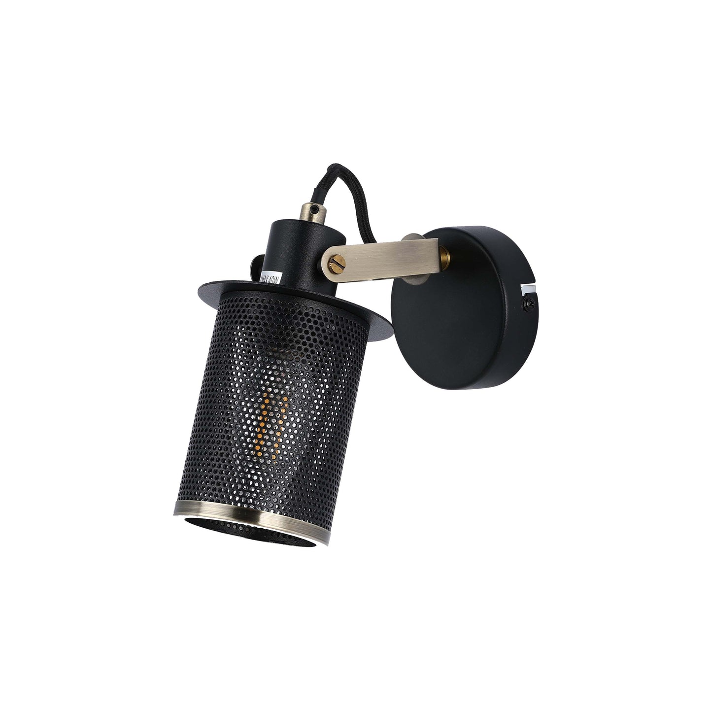 Industrial Black & Antique Brass Mesh Wall Sconce, E14 Dimmable