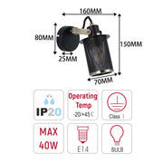 Industrial Black & Antique Brass Mesh Wall Sconce, E14 Dimmable