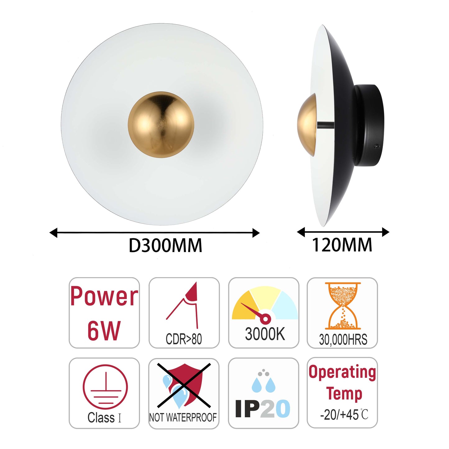Modern Circular LED Wall Sconce with Gold Accent (White, Pink, Blue), 6W 3000K