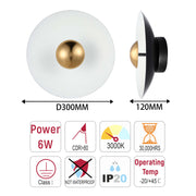 Modern Circular LED Wall Sconce with Gold Accent (White, Pink, Blue), 6W 3000K