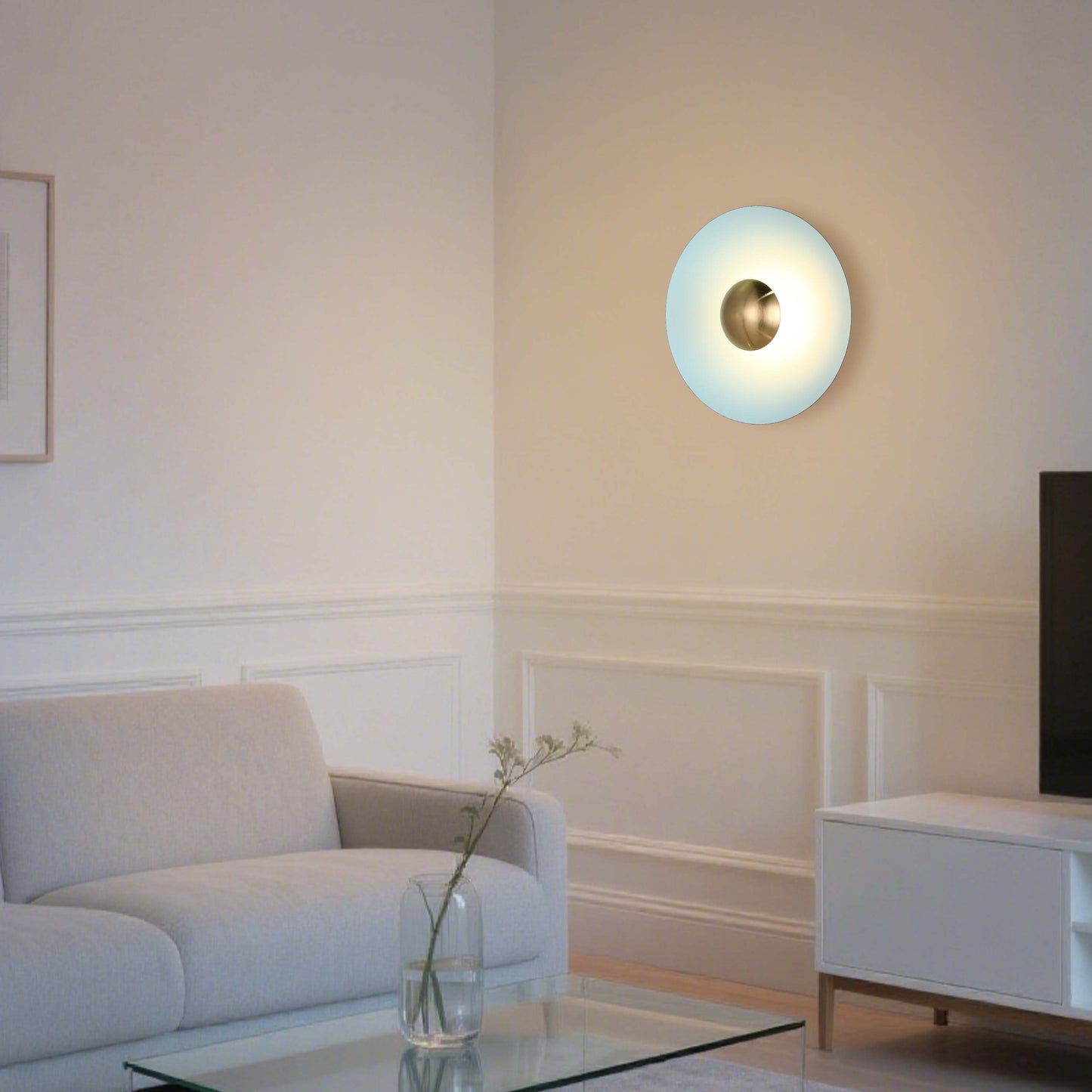Modern Circular LED Wall Sconce with Gold Accent (White, Pink, Blue), 6W 3000K