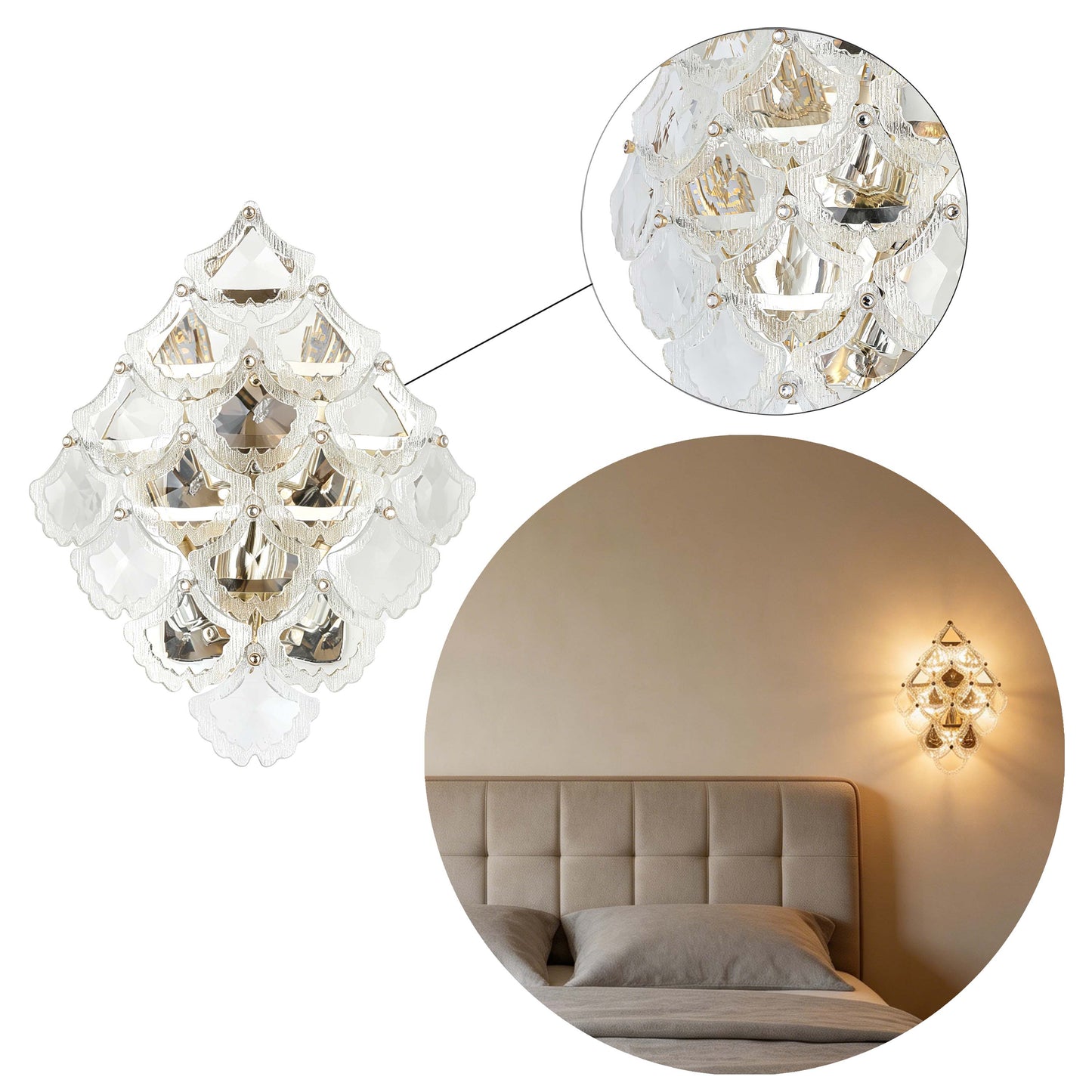 Luxury Gold Crystal Wall Light M2123, 5-Light E14 Sconce