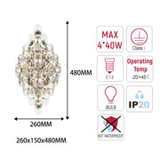 Luxury Gold Crystal Wall Sconce M2158, 4-Light E14