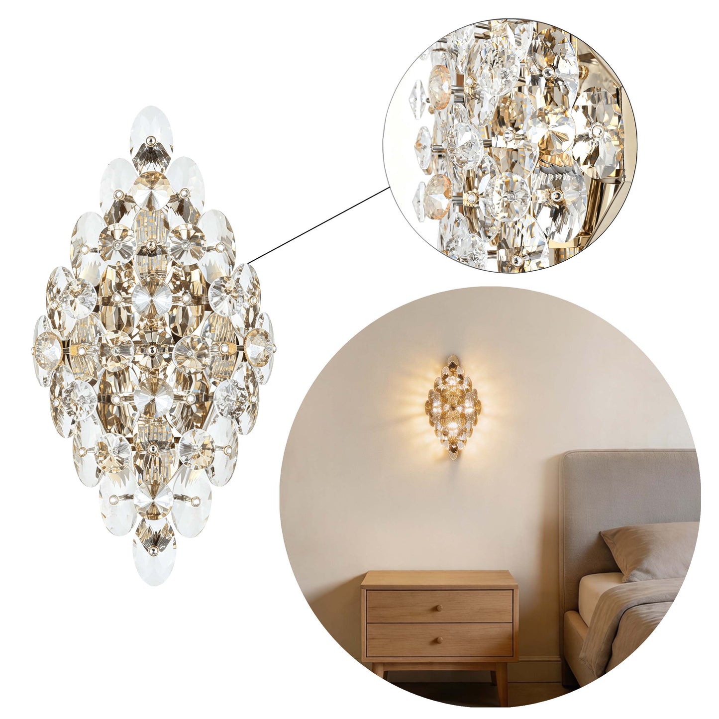 Luxury Gold Crystal Wall Sconce M2158, 4-Light E14