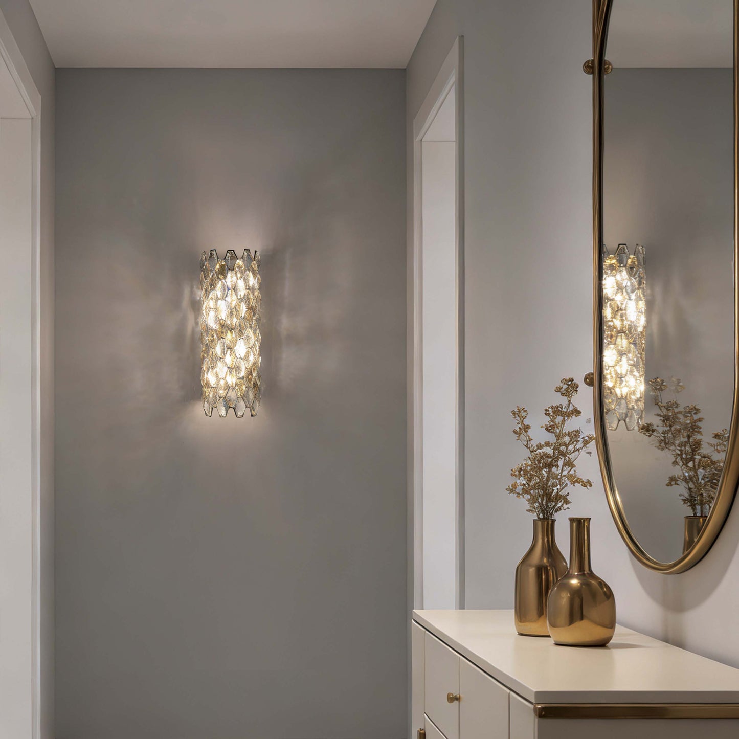 Premium Gold Crystal Deco Wall Sconce, E14 Dimmable