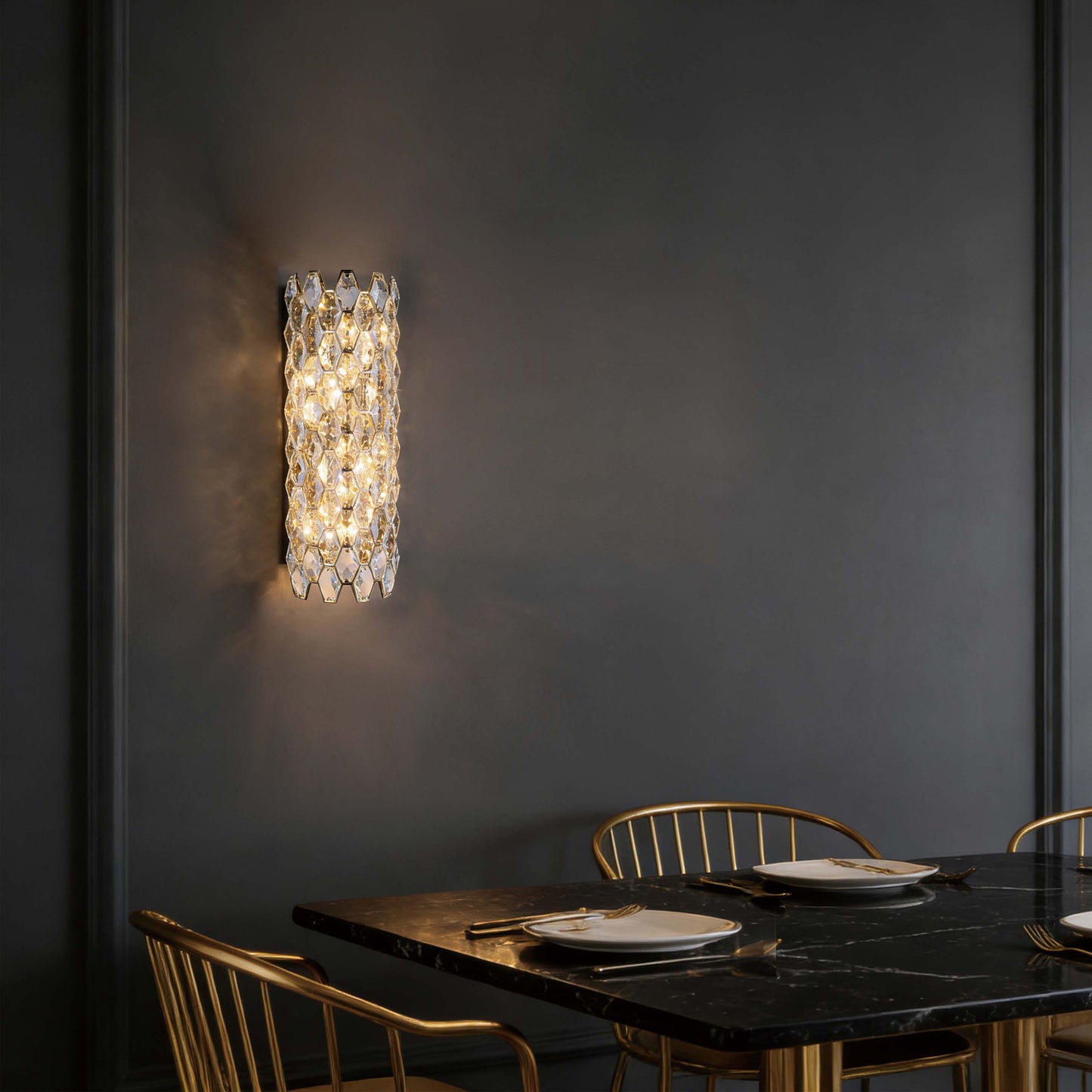 Premium Gold Crystal Deco Wall Sconce, E14 Dimmable