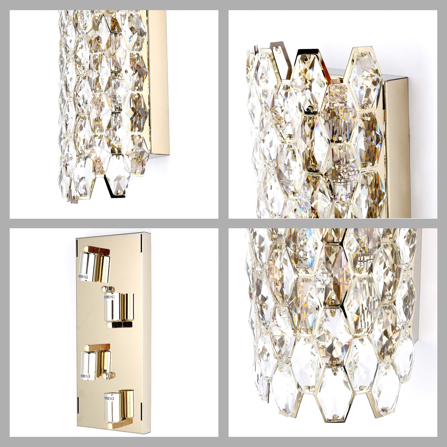 Premium Gold Crystal Deco Wall Sconce, E14 Dimmable