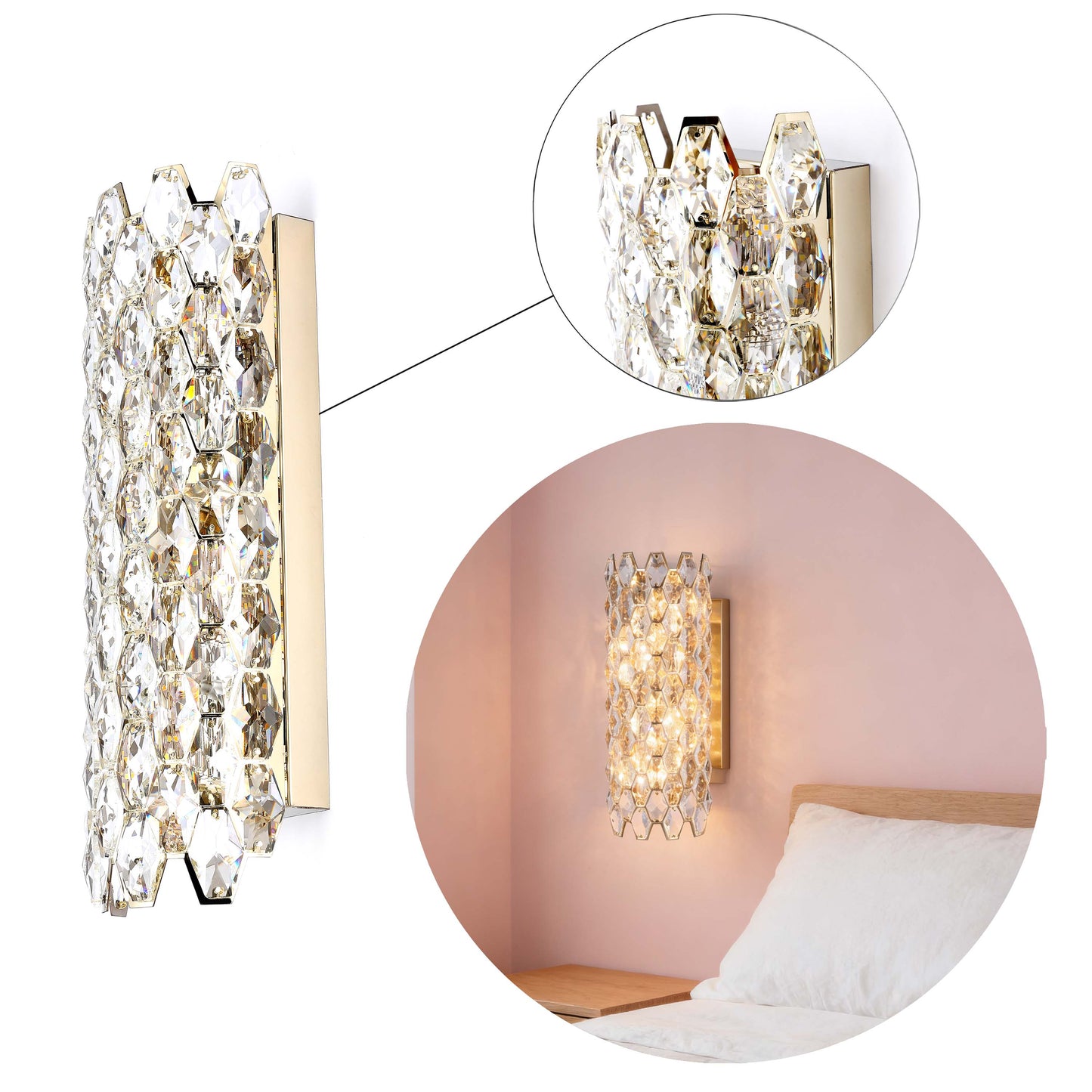 Premium Gold Crystal Deco Wall Sconce, E14 Dimmable