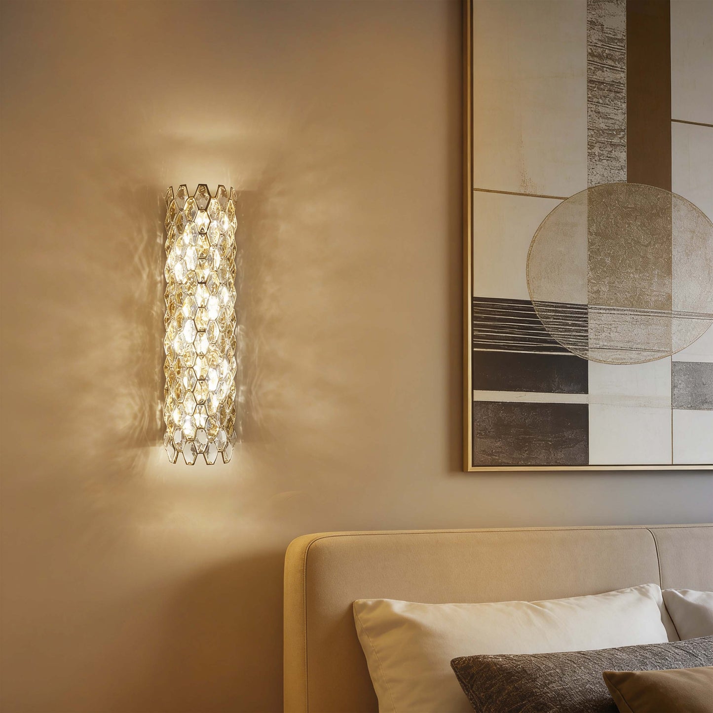 Premium Gold Crystal Deco Wall Sconce, E14 Dimmable