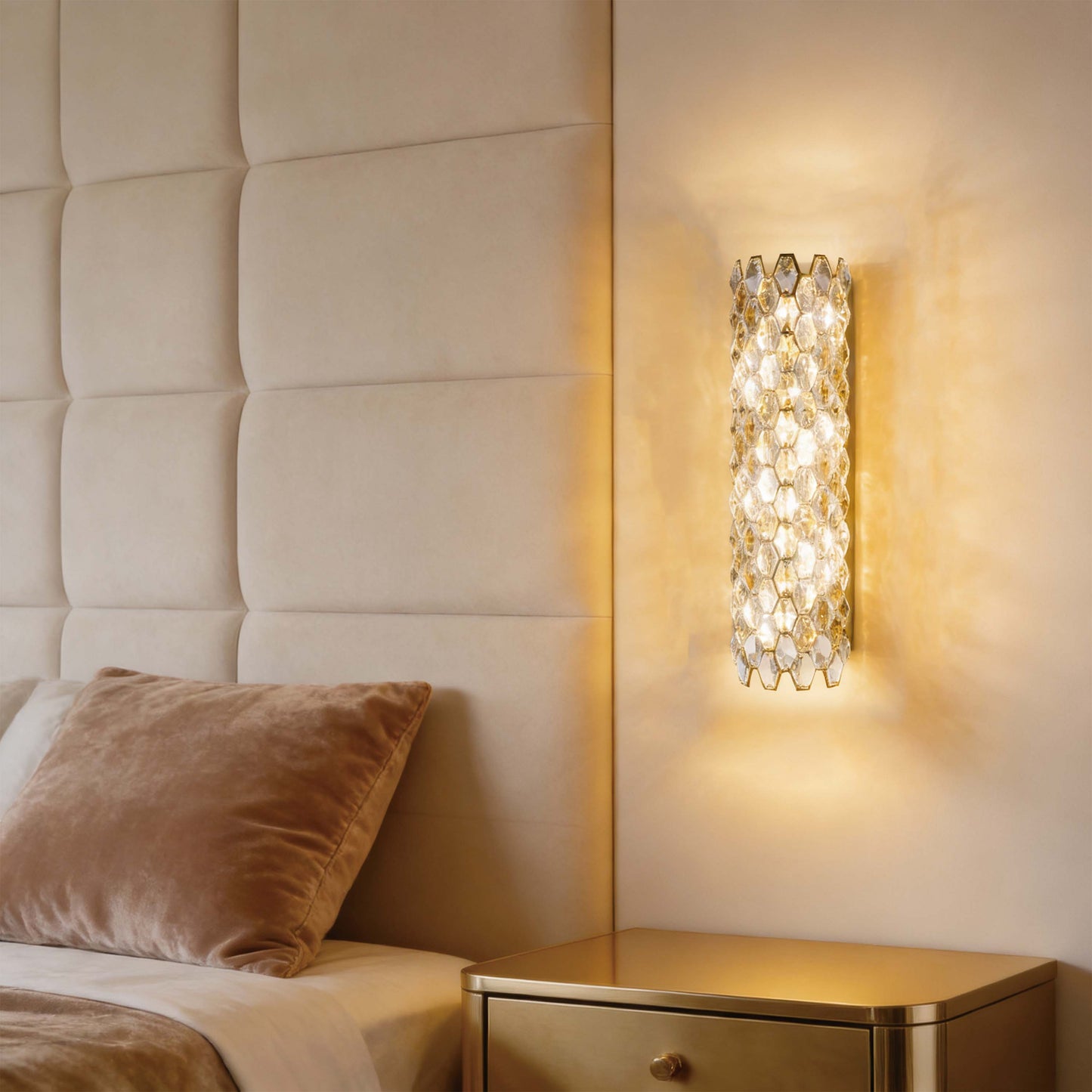 Premium Gold Crystal Deco Wall Sconce, E14 Dimmable