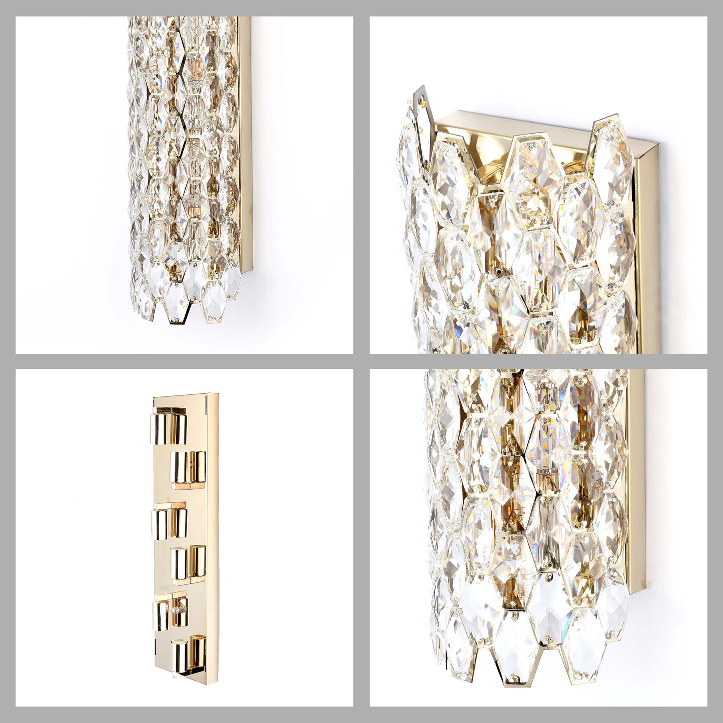 Premium Gold Crystal Deco Wall Sconce, E14 Dimmable