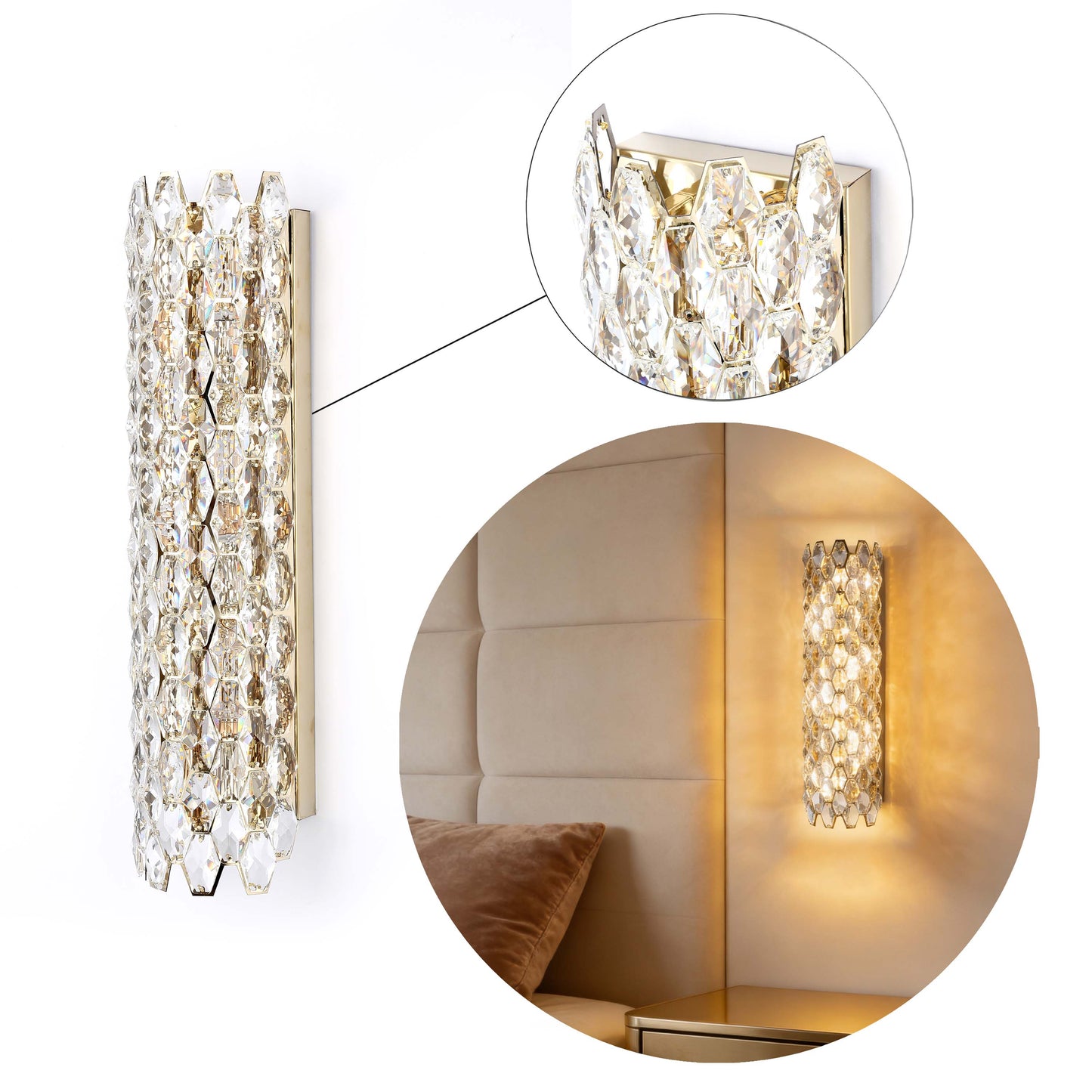 Premium Gold Crystal Deco Wall Sconce, E14 Dimmable