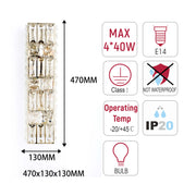 Premium Gold Geometric Crystal Wall Sconce, E14 Dimmable