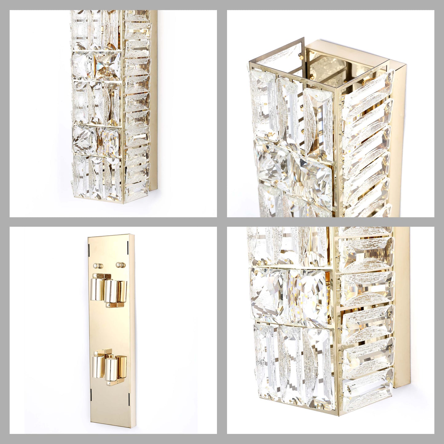 Premium Gold Geometric Crystal Wall Sconce, E14 Dimmable